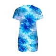 thumbnail image 3 of 2 Piece Pajamas Sets for Women Summer Tie-dye Outfits Short Sleeve Pleated V Neck Top and Shorts Set lounge Homewear (L, Blue 06), 3 of 5