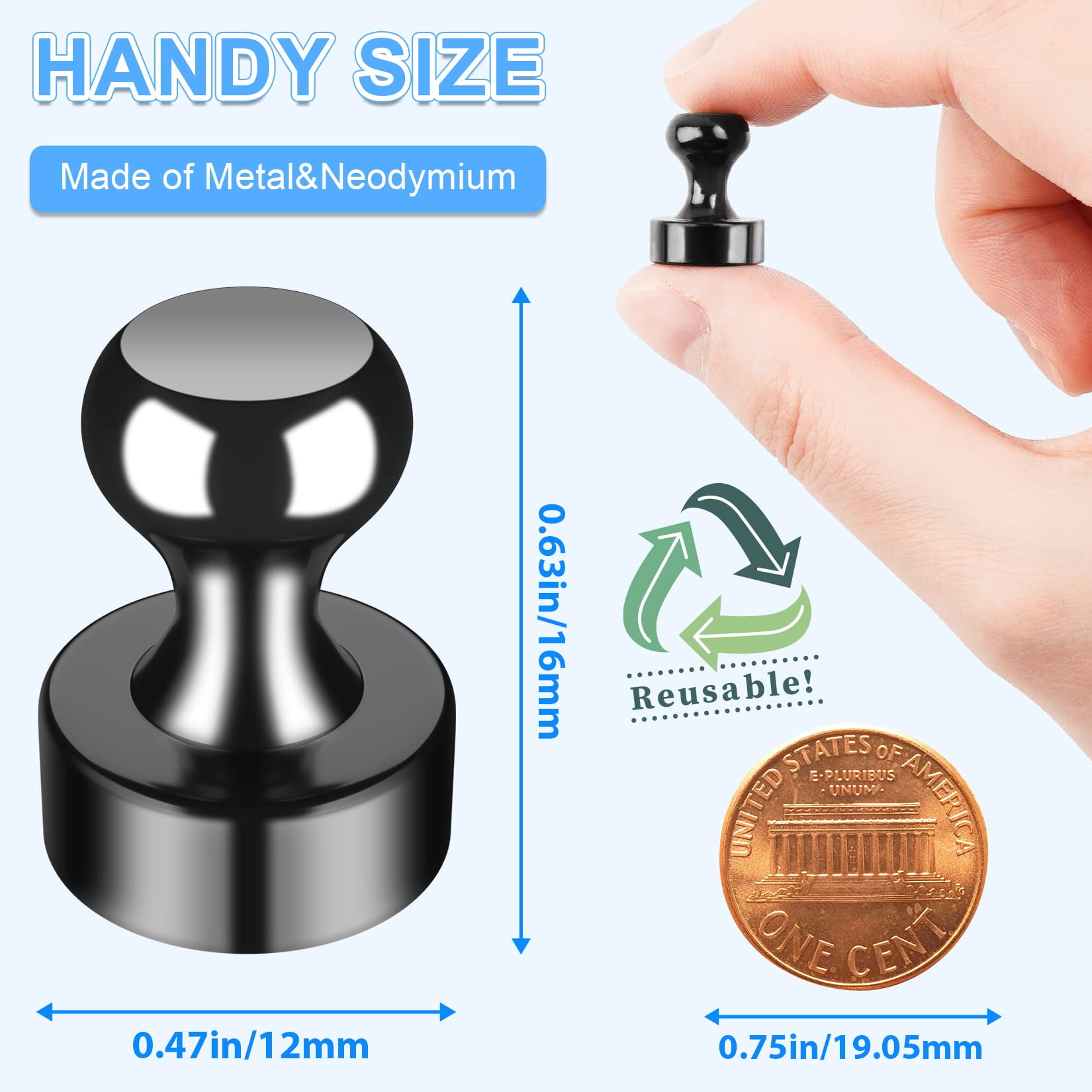 30Pcs Black Fridge Magnets, Small and Strong Magnets for Whiteboard, Office, Classroom, Map, Kitchen Accessories, Office Accessories, Locker Accessories
