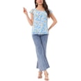 thumbnail image 2 of BLUSA FLORAL PARA MUJER INSPIRADA EN SAN VALENTÍN, CASUAL DE VERANO, CUELLO CUADRADO, MANGA CORTA DE CHIFÓN, CON VOLANTES, TALLA XS, AZUL CIELO, 2 of 6