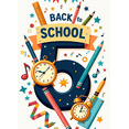 thumbnail image 4 of Colorful Back to School Themed Banner with Alarm Clock Pencils and Compass Background Decorations for School Events Classroom Decorations Photo Props and Party Supplies, 4 of 4