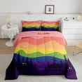 thumbnail image 2 of Erosebridal Rainbow Wave Stripe Bedding Full Comforter Set, Jungle Tree Silhouette Down Comforter, Reversible 3pcs, 2 of 7