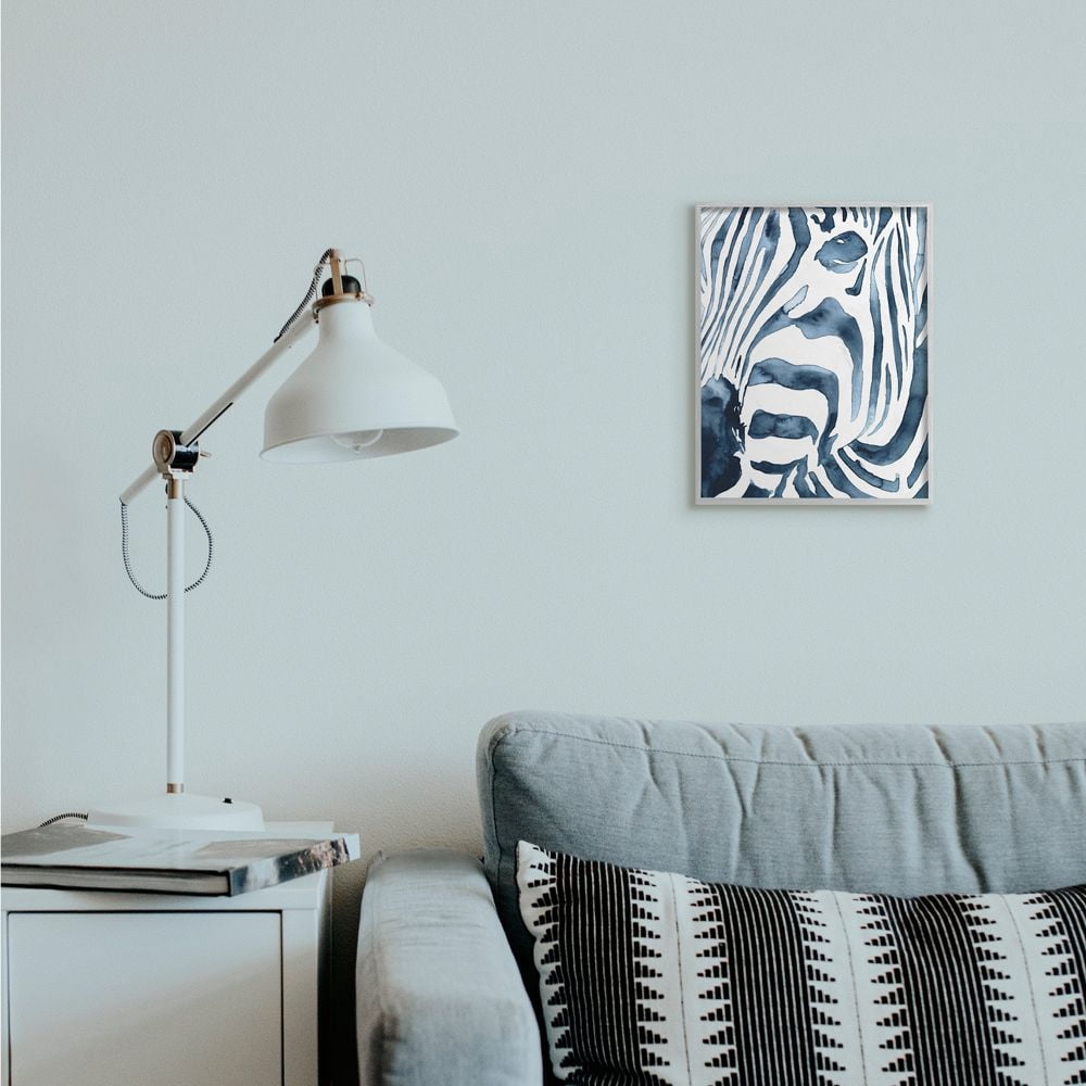 Stupell Industries Blue Zebra Stripe Portrait Zoo Animal Face Framed Wall Art Design by Victoria Borges, 11" x 14", Gray Framed
