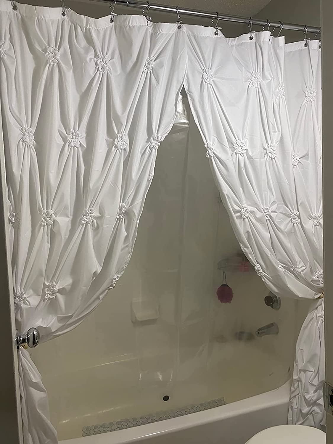 NixiYa White Shower Curtain Fabric Shower Curtain Pleat Boho Shower Curtain 72'' x 72"