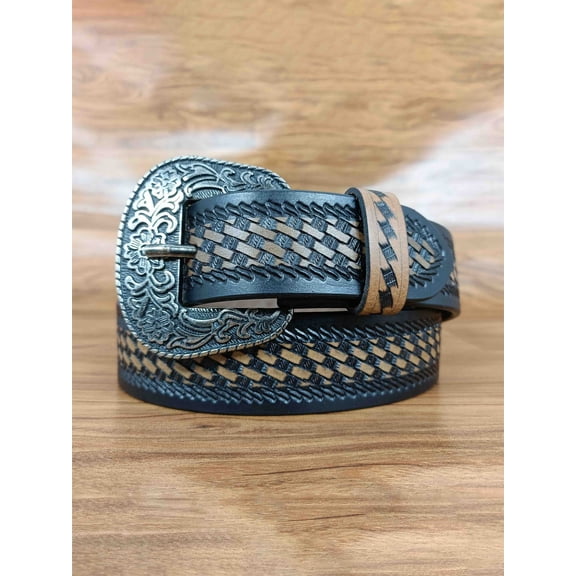 Classic Basket Weave Embossing Pattern Tooled Western Belt