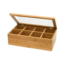 Lipper International 8189 Bamboo Wood Tea Box with Clear Lid, 8 Compartments, 12-1/2" x 7-1/2" x 3-5/8"