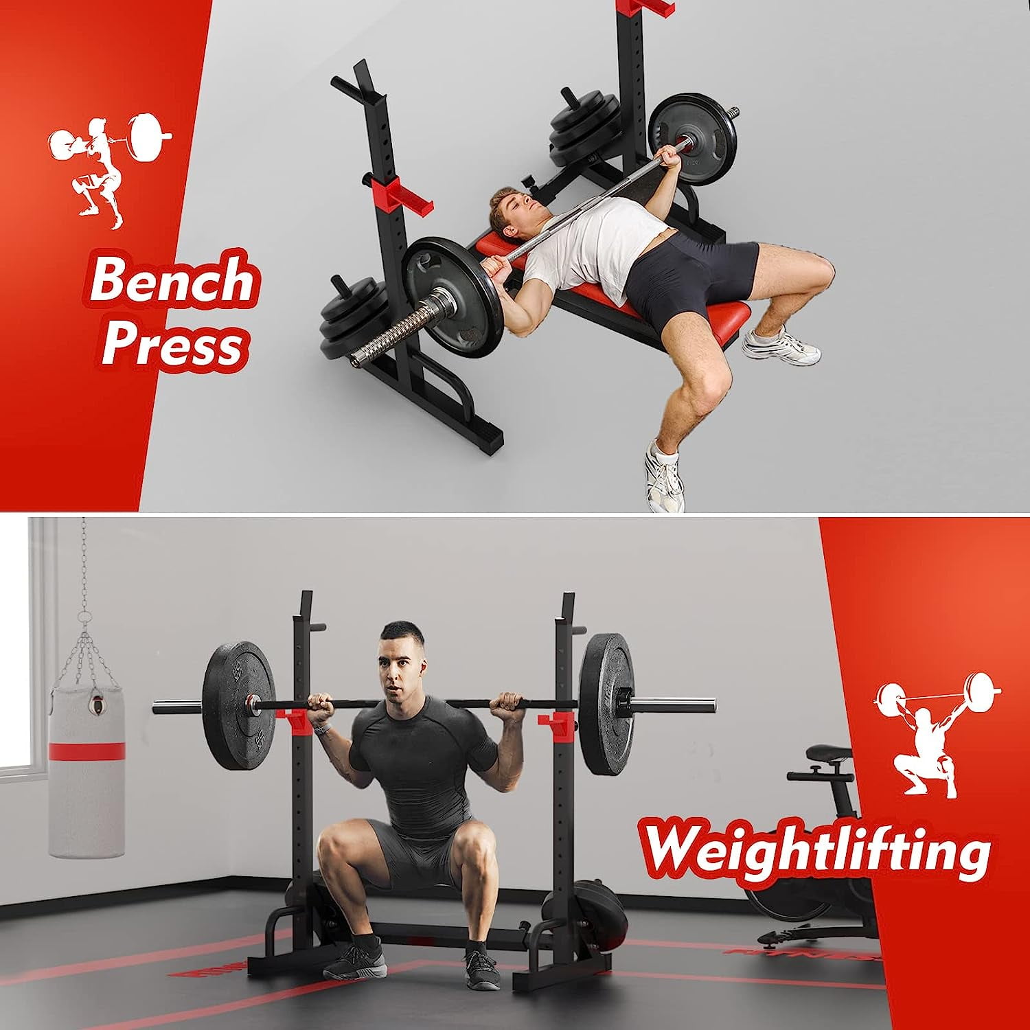FONBEAR Adjustable Squat Rack, 550 LBS Max Load Squat Rack Stand Multi-Function Weight Lifting Home Gym