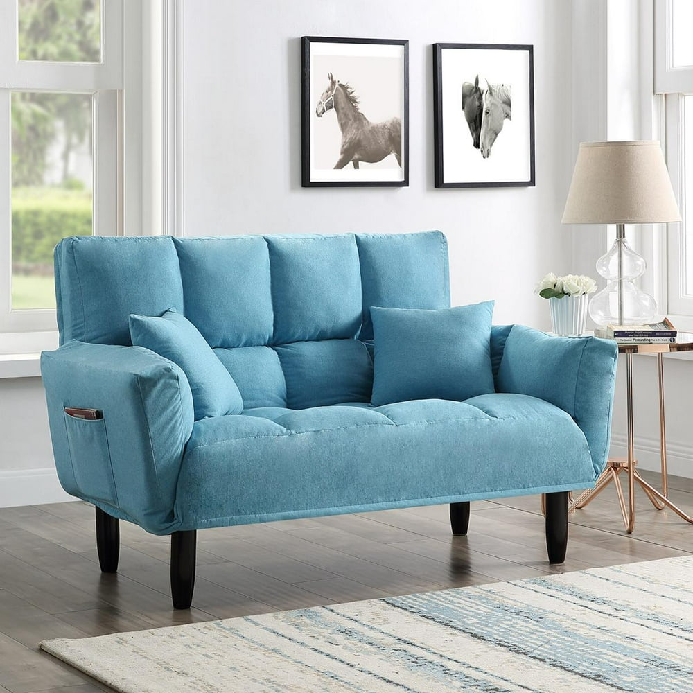 Futon Sofa Bed Convertible Folding Modern Round Arm Tufted Sleeper Sofa with Solid Wood Legs 