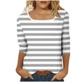 thumbnail image 4 of CYMMPU Summer Fall Plus Size Tunic Tops Vintage Square Neck Business Work Blouses Striped 3/4 Length Sleeve Basic Tees Shirts 2025 Clothes for Women Gray M, 4 of 7