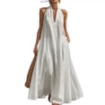 thumbnail image 3 of THDHVS Maxi Dress,Solid Color V Neck Sleeveless A Line Loose Flared Dress Casual Summer Daily Wear,Summer Dresses for Women White 2XL, 3 of 9