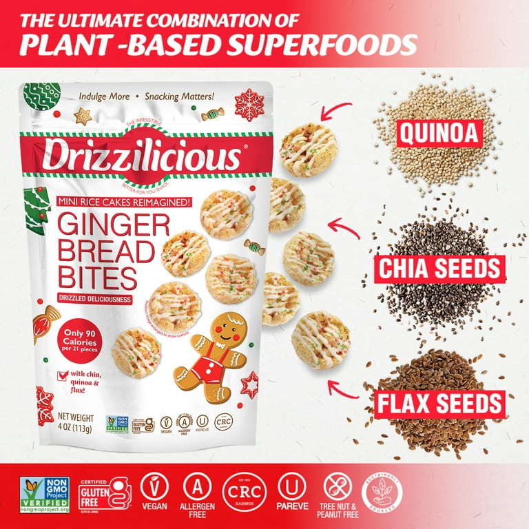 Drizzilicious Mini Rice Cakes, Gingerbread Flavored Rice Cake Gluten Free Snacks, Rice Crisps 2-Pack