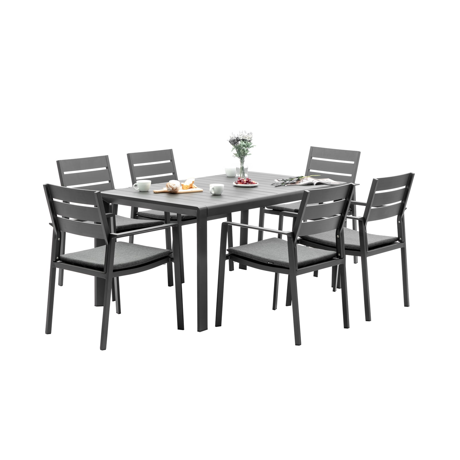 Outdoor Patio Dining Set of 7 with 60" Aluminum Rectangular Dining