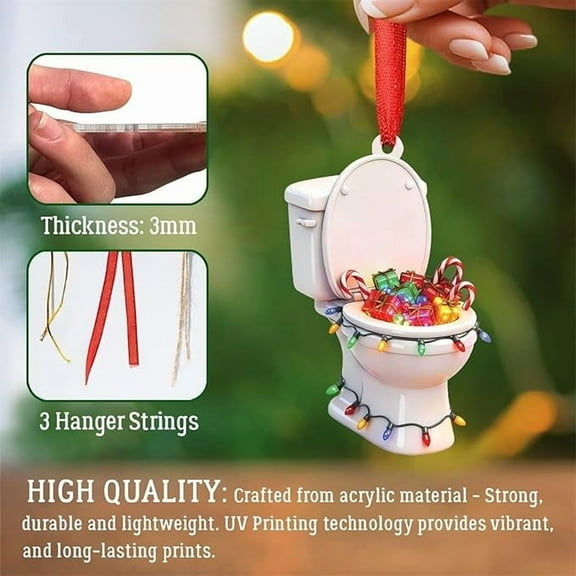 Christmas Tree Decorations Acrylic Toilet Christmas Tree Ornament Santa Hat Toilet for Car Mirror Wall Fireplace Indoor Holiday Party Decor