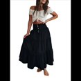 thumbnail image 1 of Vestido Bohemio para Mujer, con Cintura Alta, Volantes, Fluido, con Volantes Escalonados, Corte A, para Playa. Negro L, 1 of 9