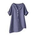 thumbnail image 4 of Junur Linen Shirts for Women V Neck Short Sleeve Cotton Tops Striped Linen Button Down Casual Dressy Shirt for Summer 2026, 4 of 8