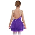 thumbnail image 2 of Doomiva Kids Girls Figure Ice Skating Dress Rhinestones Splice Mesh Long Sleeve Tutu Skirted Leotard Dance Dress Purple 14, 2 of 7