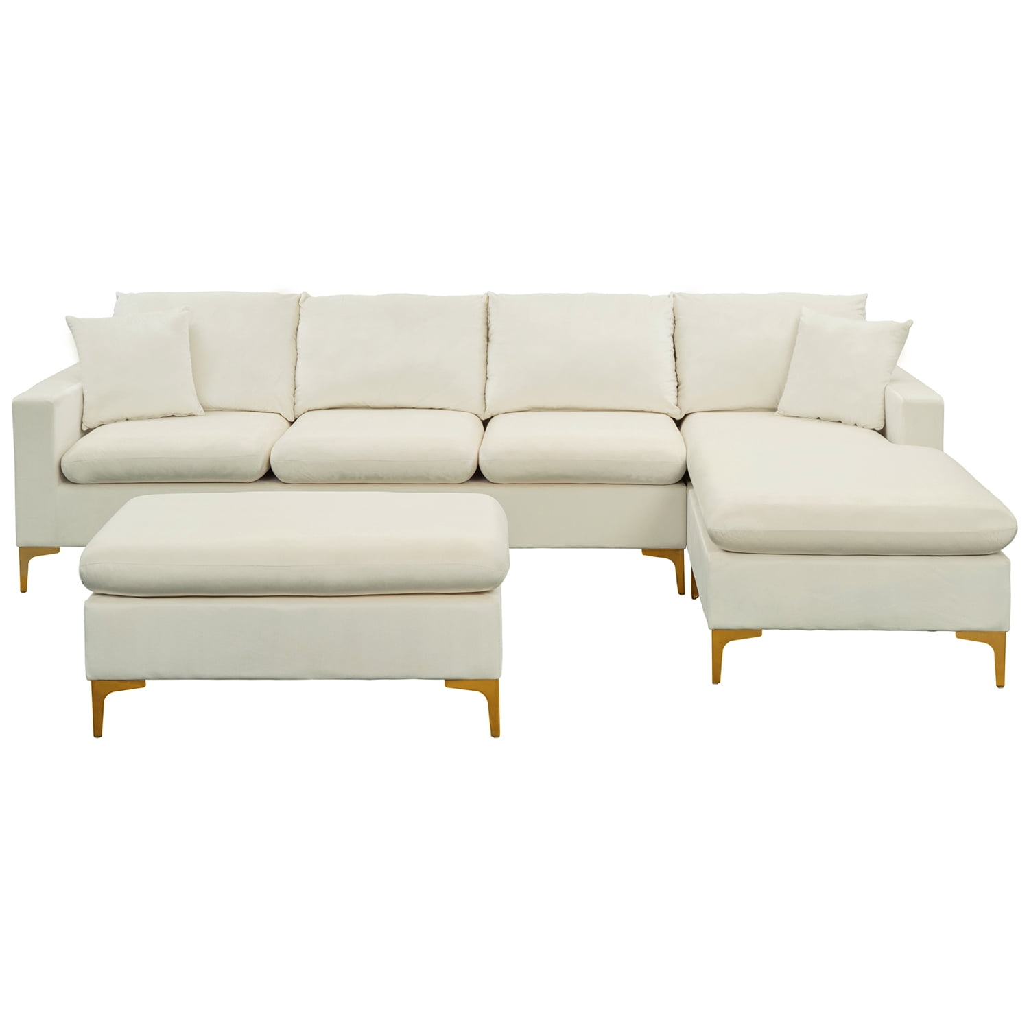 Kadyn 110.6" Sectional Sofa, L-Shape Elegant Velvet Couch with Ottoman and 2 Pillows, Upholstered Sectional Sofa for Living Room Apartment,Cream White Kadyn 110.6" Sectional Sofa, L-Shape Elegant Velvet Couch with Ottoman and 2 Pillows, Upholstered Sectional Sofa for Living Room Apartment,Cream White
