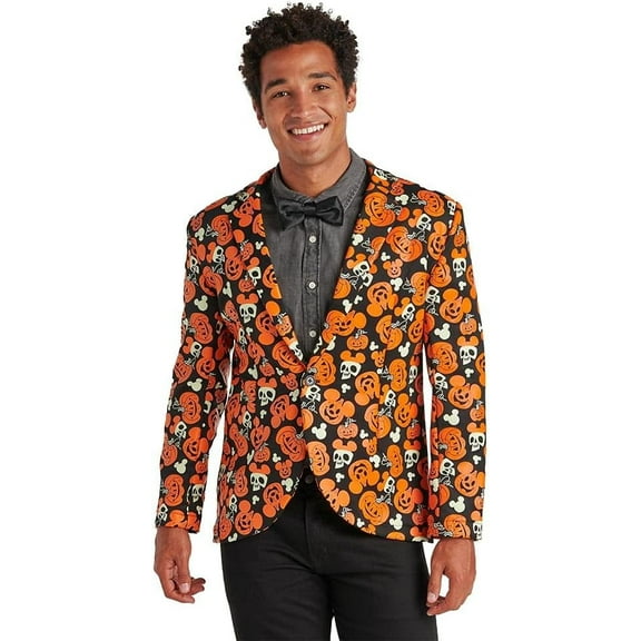 Disney Mickey Mouse Pumpkin Glow-in-the-Dark Half Suit and Light-Up Tie Costume for Adults, Size Medium