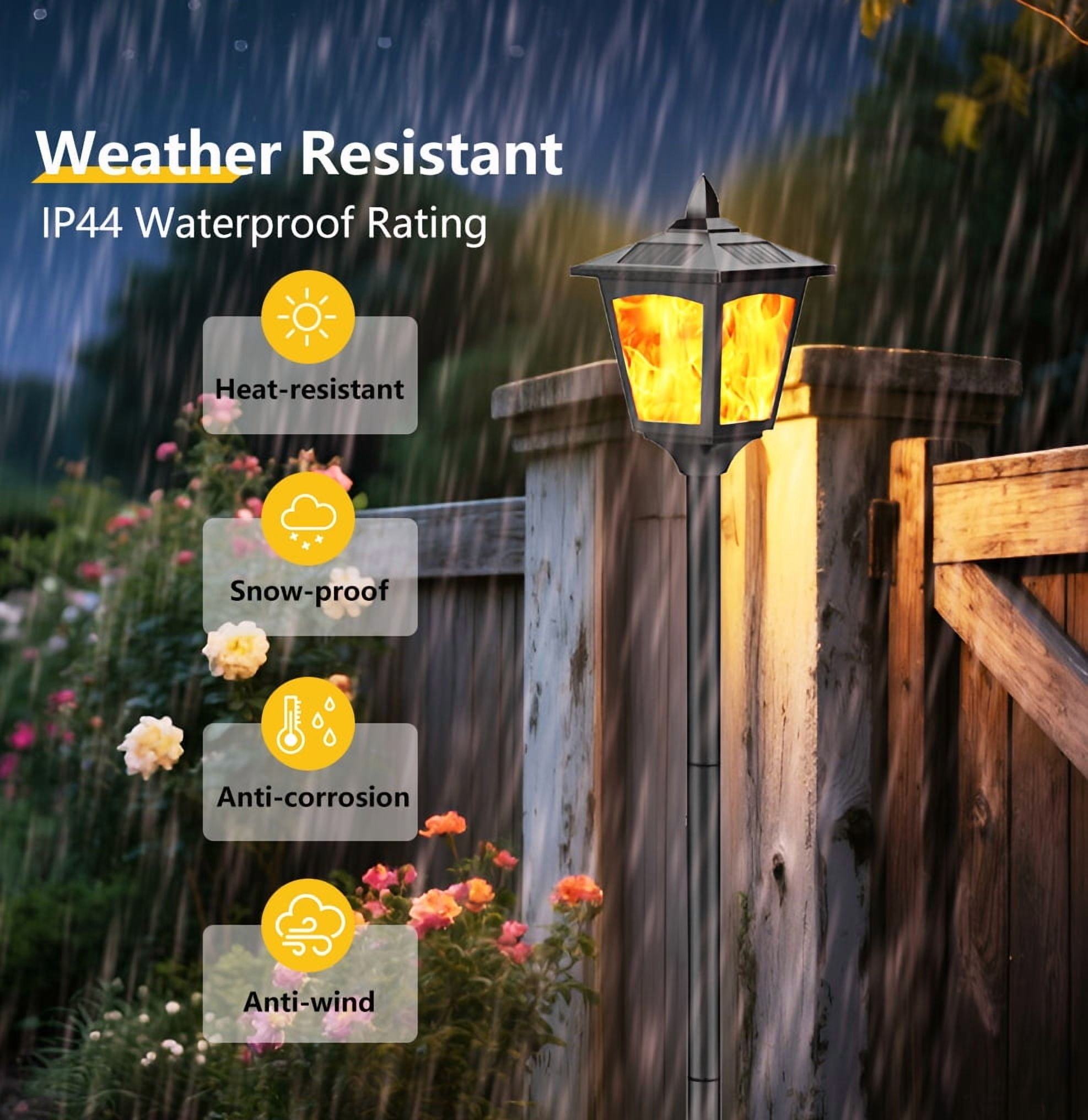Kanstar 2 pack 42 inch Solar Flame Post Lights, LED Waterproof Outdoor Garden & Lawn Pathway Street Lamp Lighting