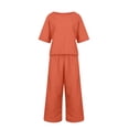thumbnail image 5 of qolati 2 Piece Set for Women 2024 Cotton Linen Short Sleeve Crop Top and Wide Leg Pant Matching Tracksuits Summer Dressy Casual Loungwear Set with Pockets, 5 of 5