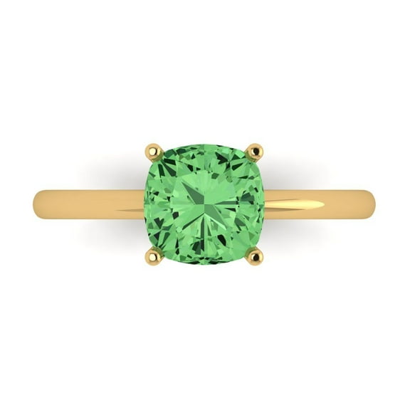 2 ctw Solitaire Anniversary Ring for Women | Cushion Cut Simulated Green Diamond | Hyperallergenic Solid 18K Yellow Gold