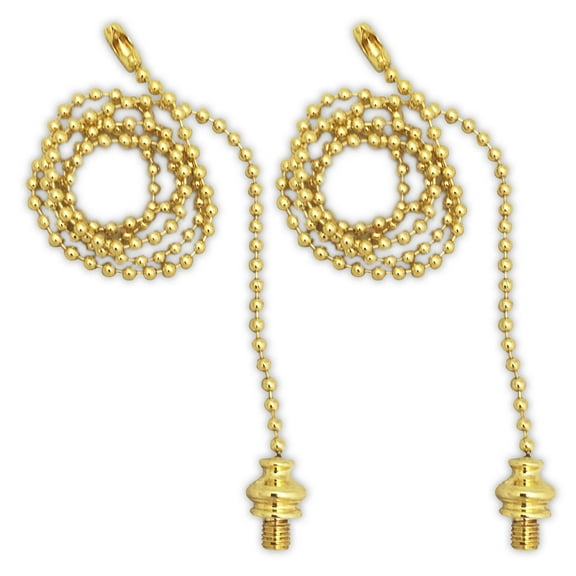 Royal Designs Polished Brass Fan Pull Chain with Finial Adapter 2pk FP-1002PB-2
