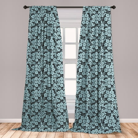 Floral Curtains 2 Panels Set, Close up Top View of Hydrangea Flowers Nature Elements, Window Drapes for Living Room Bedroom, Night Blue Cadet Blue, by