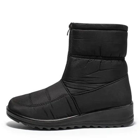 

Trendy Round Toe Zipper Front Snow Boots Warm Waterproof Non-slip Pull On Ankle Boots Women‘s Footwear