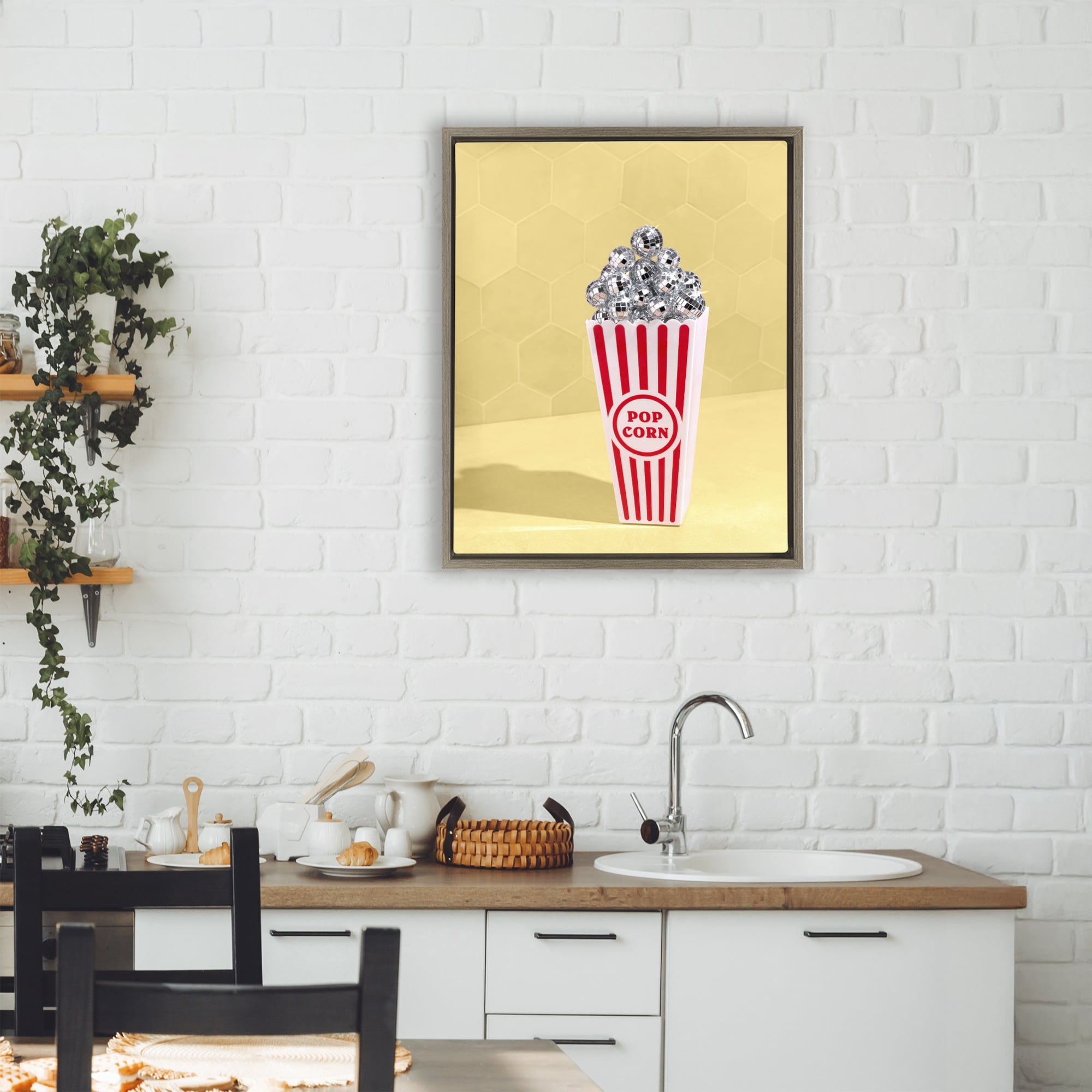Stupell Industries Disco Filled Popcorn Brown Framed Floater Canvas Wall Art, design by LISH Creative