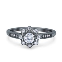 Black Tone, Simulated Cubic Zirconia Size-8 Art Deco Wedding Band Engagement Ring 925 Sterling Silver