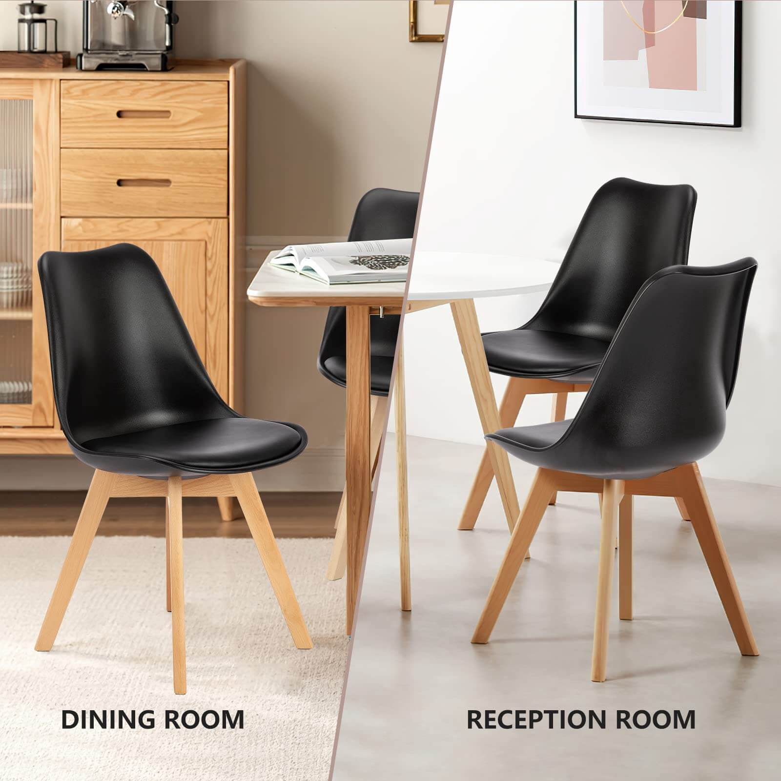 PU Leather Dining Chairs with Wood Legs – Indoor & Outdoor Use