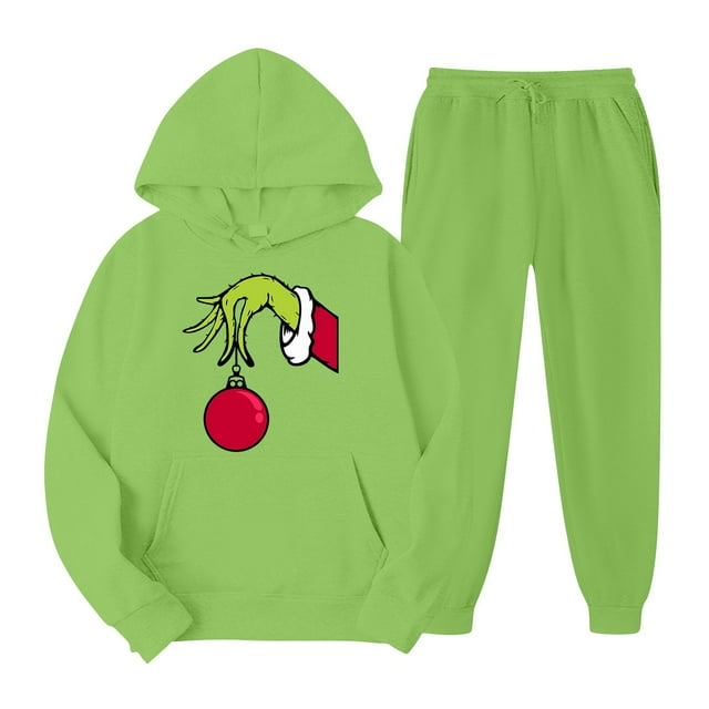 Chandail de Noël Abordable Corashan Chandail de Noël Laid pour Femme Mode Décontractée Col Rond Chandail à Capuche avec Manches Amples Imprimées et Col Rond Ensemble Deux Pièces Rose, 3TG