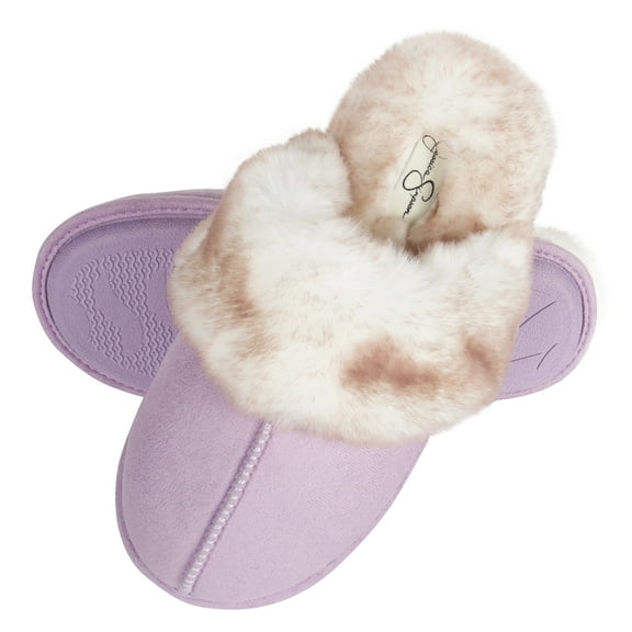 Jessica Simpson Comfy Faux Fur Womens House Slipper Scuff Memory Foam Slip On Anti-Skid Sole