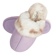 Jessica Simpson Comfy Faux Fur Womens House Slipper Scuff Memory Foam Slip On Anti-Skid Sole