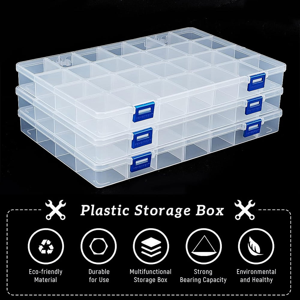 3PCS 28 Grids Plastic Storage Box Jewellery Box Compartment Organizer Earring Storage Containers Clear Plastic Bead Case(11.2x7.9x1.2Inch)DIY