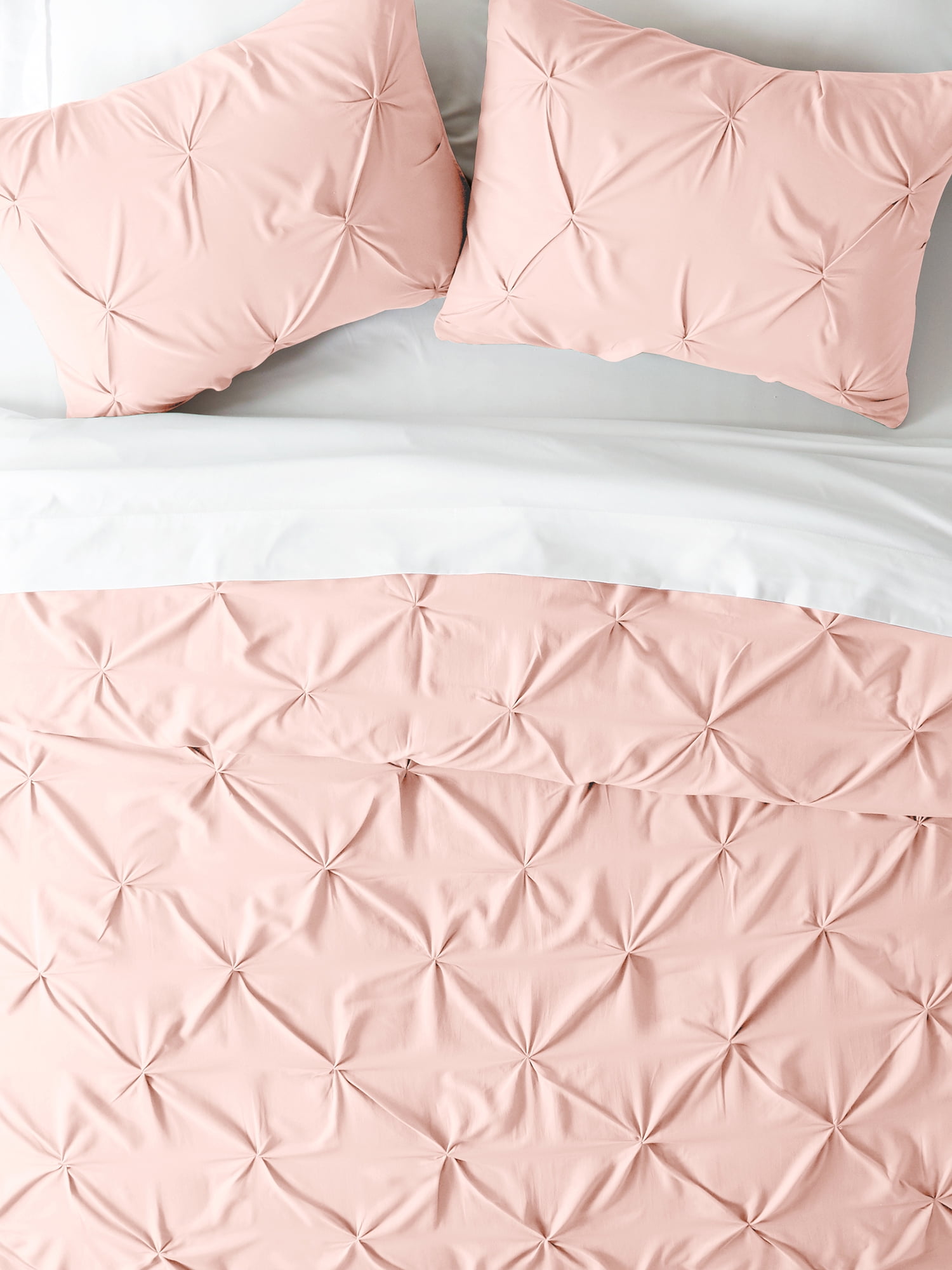 Comfort Canopy - 3 Piece Blush Pinch Pleated Duvet Cover Set with Shams for Queen Size Bedding