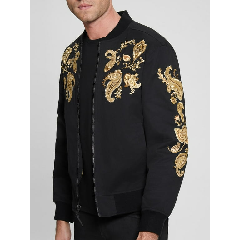 Mens black bomber jacket shop gold zip