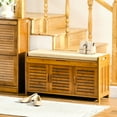 thumbnail image 3 of Brown Entry Bench with 3-Door Storage & Hidden Compartment / Comfortable Seat, Sturdy Build, 3 of 6
