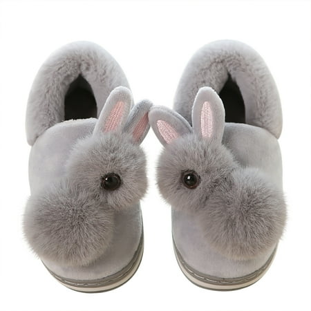 

EUBUY Winter Warm Furry Bunny Slippers Cute Cosy Fluffy Indoor Household Slippers Slip-On Plush Slippers Gray for Size 38-39