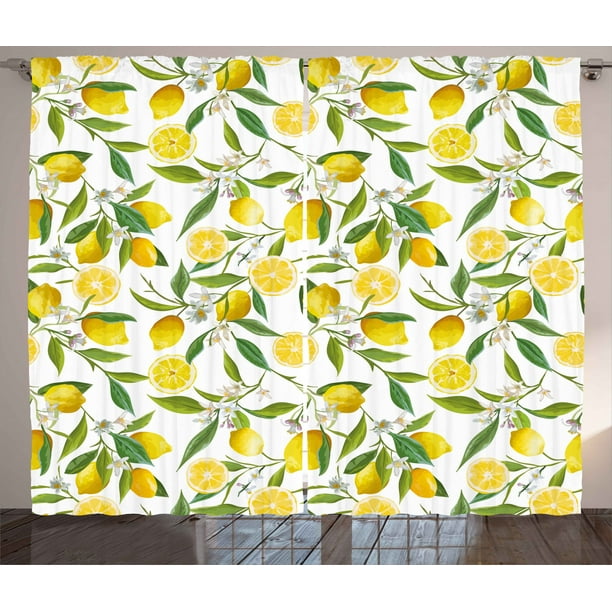 Nature Curtains 2 Panels Set Exotic Lemon Tree Branches Yummy Delicious Kitchen Gardening Design Window Drapes For Living Room Bedroom 108w X 108l Inches Fern Green Yellow White By Ambesonne Walmart Com