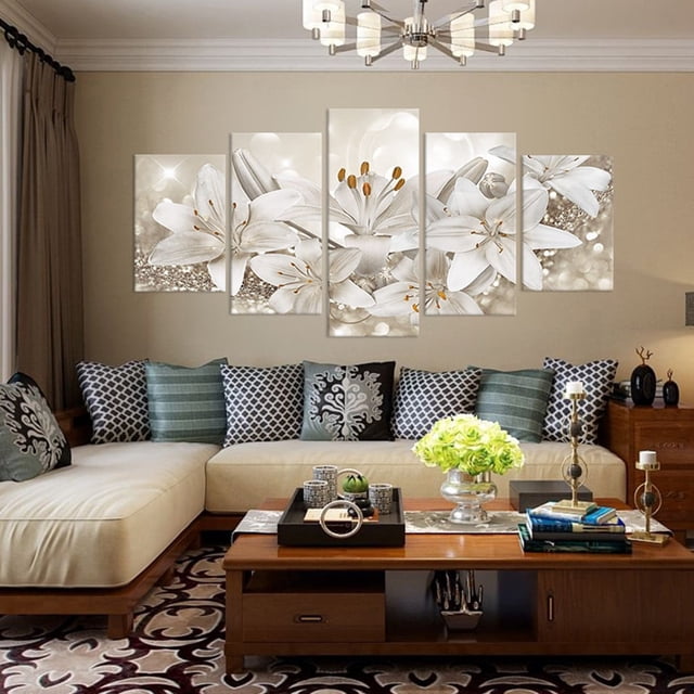 ¡Grandes ofertas! TAKTUK Decoración del hogar, Decoración de pared, Arte de pared de moda Pintura en lienzo 5 piezas Moda Hermosa Flor, Arte de pared