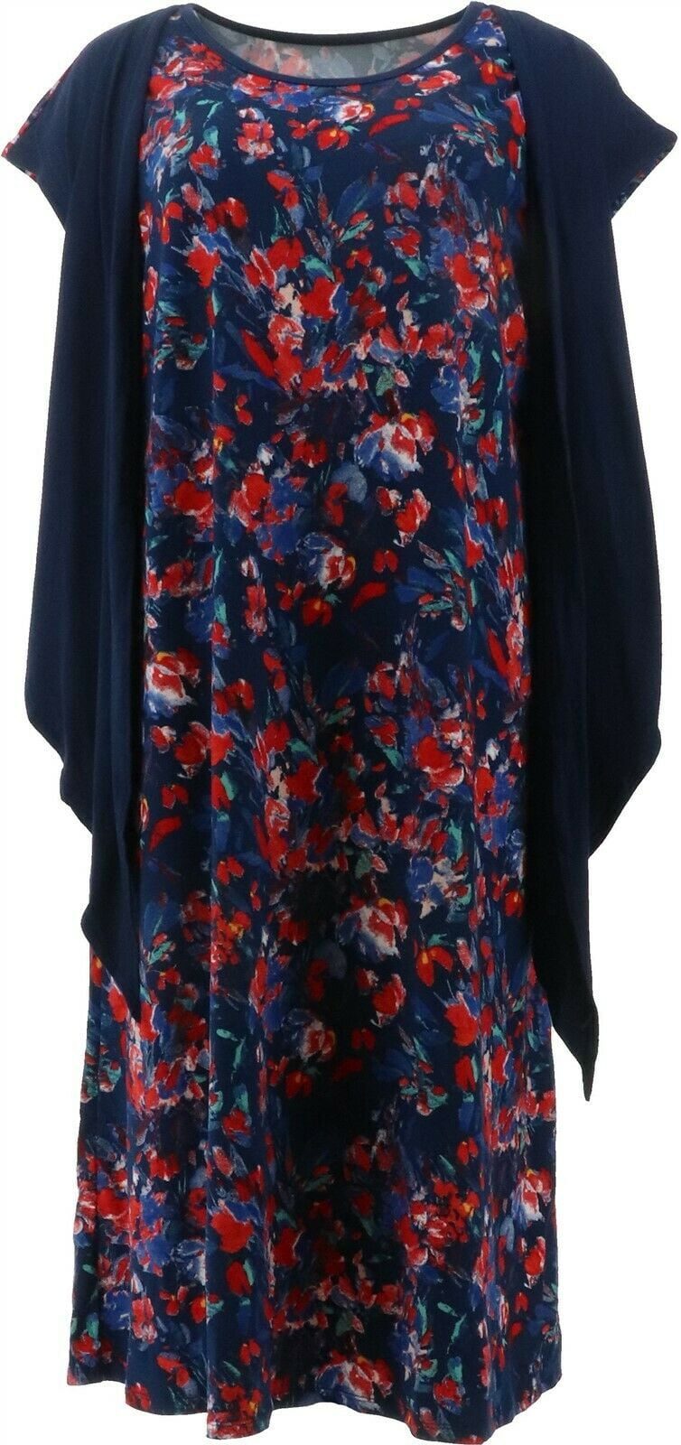 Cuddl Duds Petite Flexwear TieFront Maxi Dress Navy Floral PXS NEW
