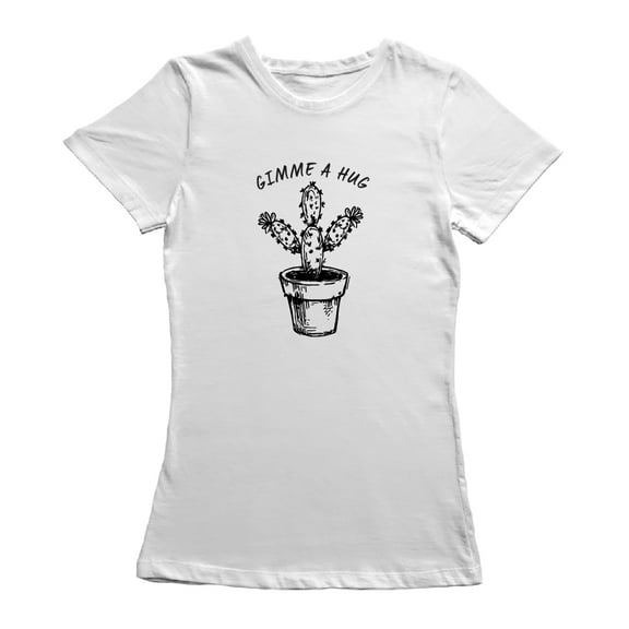 Gimme A Hug Cactus Graphic Women White T-Shirt, Female Medium