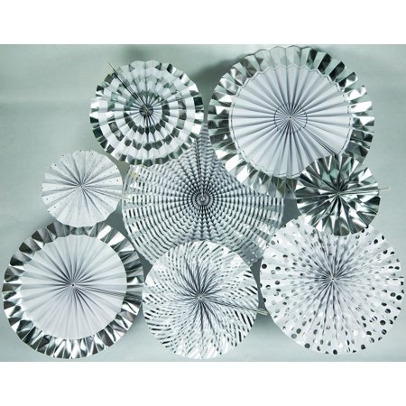 Quasimoon Metallic Silver Pinwheel Paper Flower Backdrop Party Wall Decoration Combo Kit By Paperlanternstore