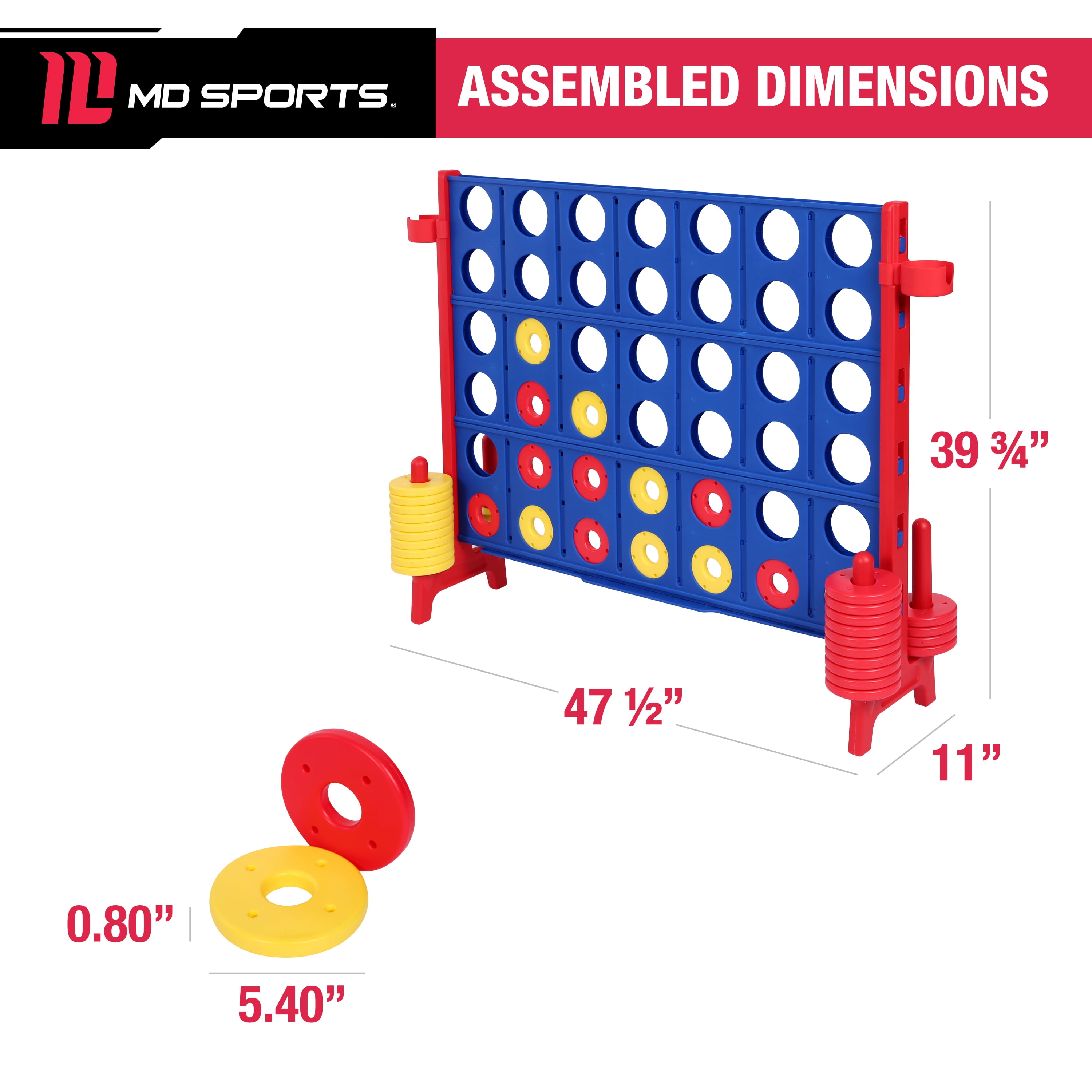 Giant 4 in a Row Plastic Outdoor/Indoor Game Set, 47.5 in x 11 in x 39.75 in, by MD Sports