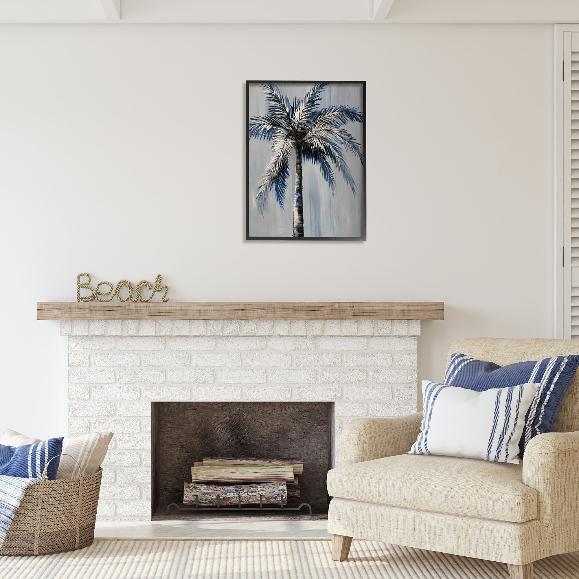 Stupell Industries Grey Modern Palm Tree Nature Painting Black Framed Art Print Wall Art, 24 x 30