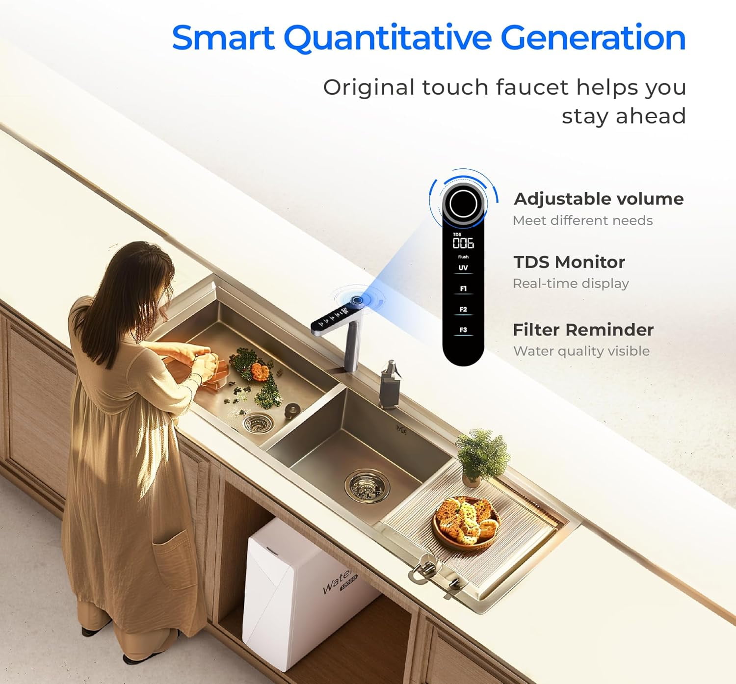 Waterdrop X12-Alkaline Mineral pH+ Reverse Osmosis System, NSF/ANSI 42&58&372 Certified, 1200 GPD RO Water Filter, 11-Stage Filtration Tankless RO System, 3:1 Pure to Drain, UnderSink, BPA Free
