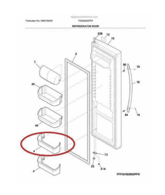 Kojem Door Bin Shelf Compatible with Frigidaire Refrigerator 242126602 FFSS2625TS0