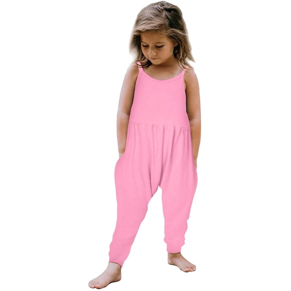MIASHUI Combinaison pour Filles Été Sans Manches Décontractée Pantalon Long Barboteuse Salopette avec Poches, Rose, 4-5 Ans