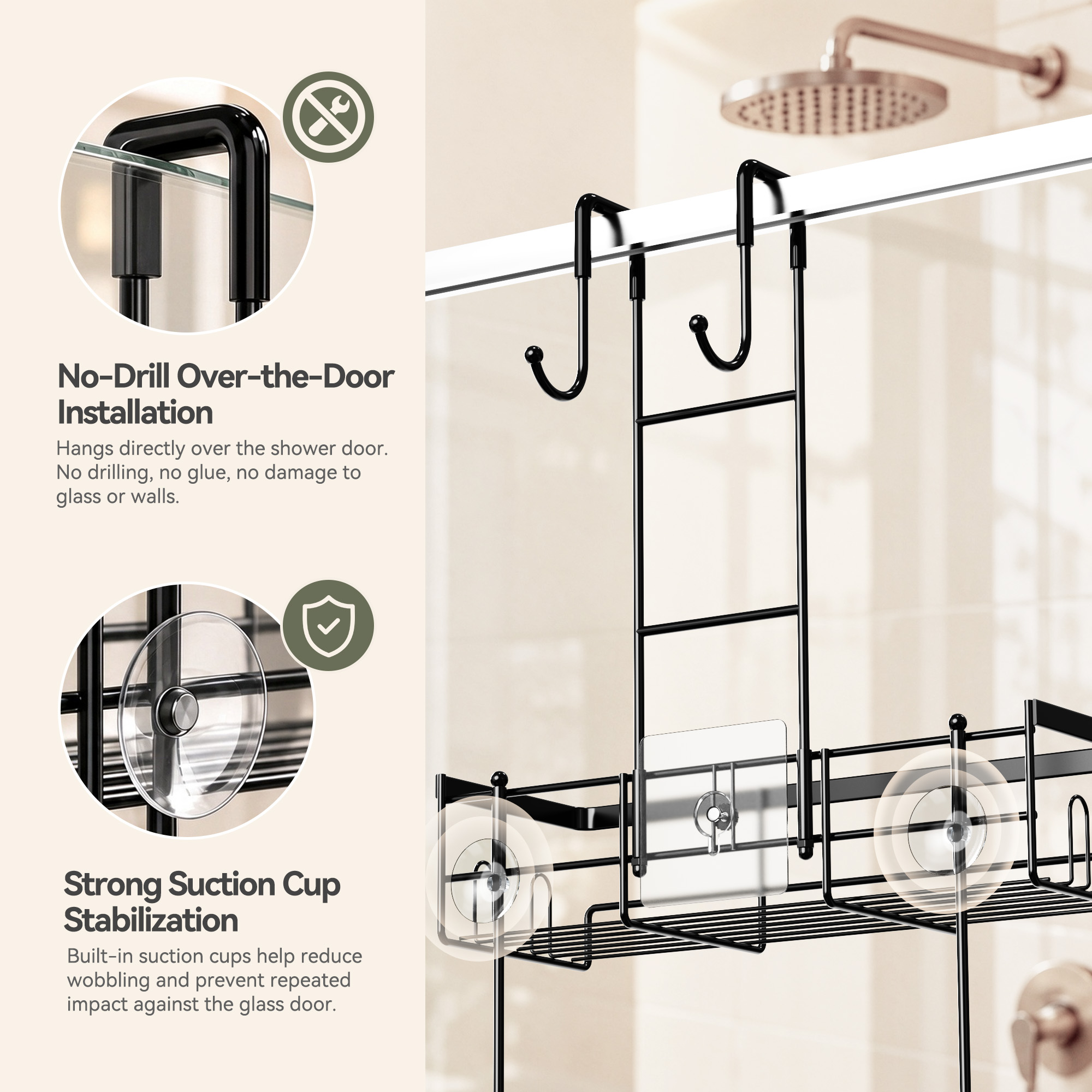 TINANA Over-The-Door Shower Caddy, Stainless Steel photo 6
