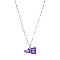 Delight Jewelry Acrylic Large Purple Cheer Megaphone - Silvertone Class of 2026 Delicate Bar Necklace, 18.75"